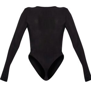 Pretty Little Thing Bodysuit Slinky Black Long Sleeve V-Neck SZ 4 Worn 3X